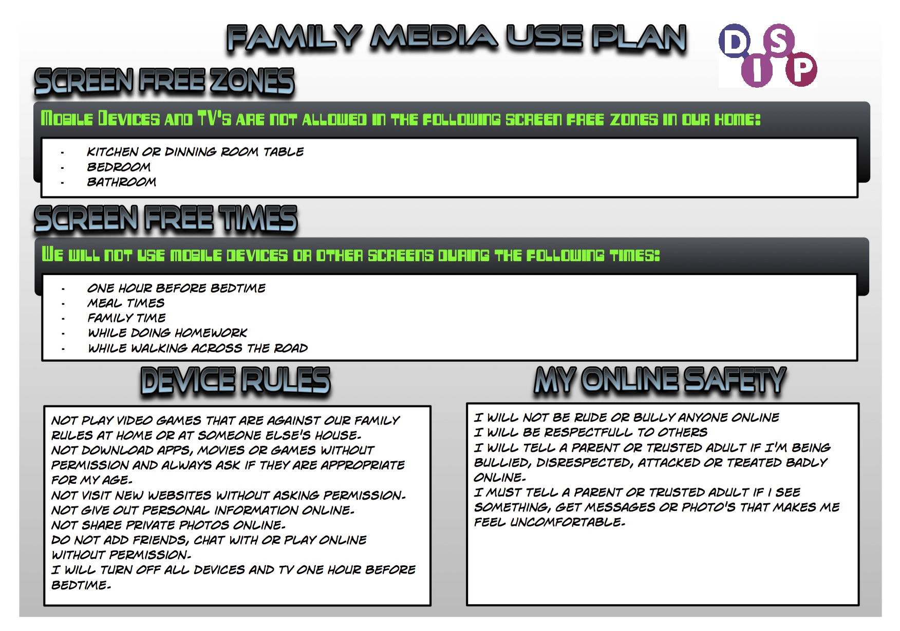 Completed Family Media Use Plan