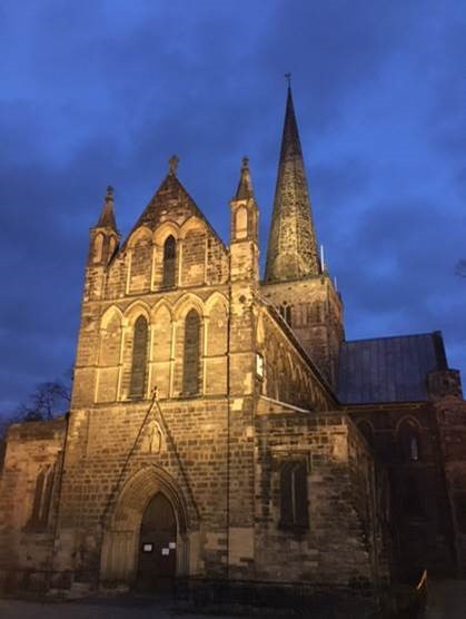 St Cuthbert's Church with external lighting