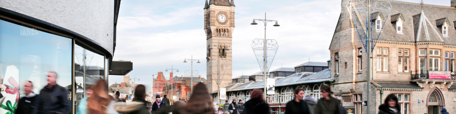 A view of the clock tower from the high-street