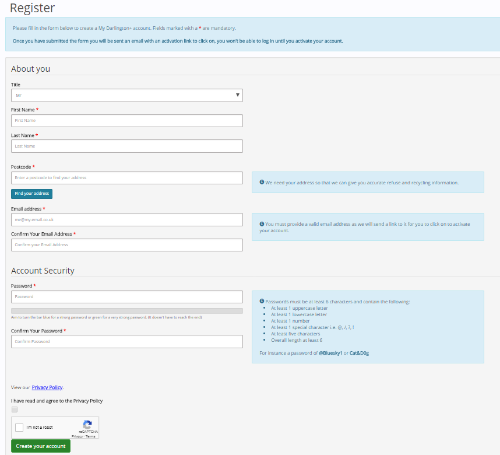 My Darlington Account Registration page